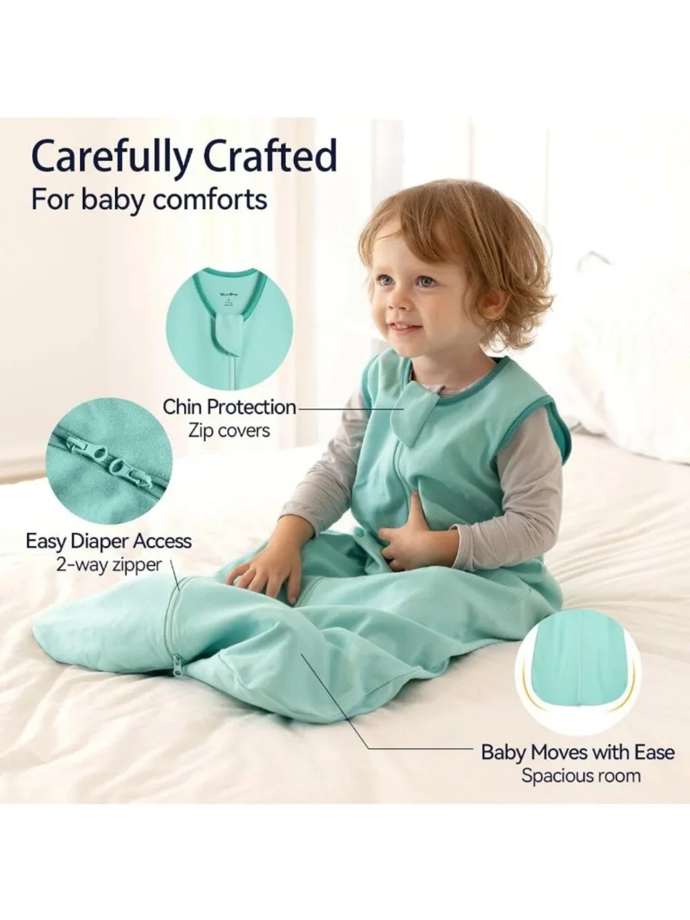 Cozy Baby Sleep Sacks 6-12 Months, 100% Cotton, 0.5 Tog, 2-Way Zip, 3 Pack